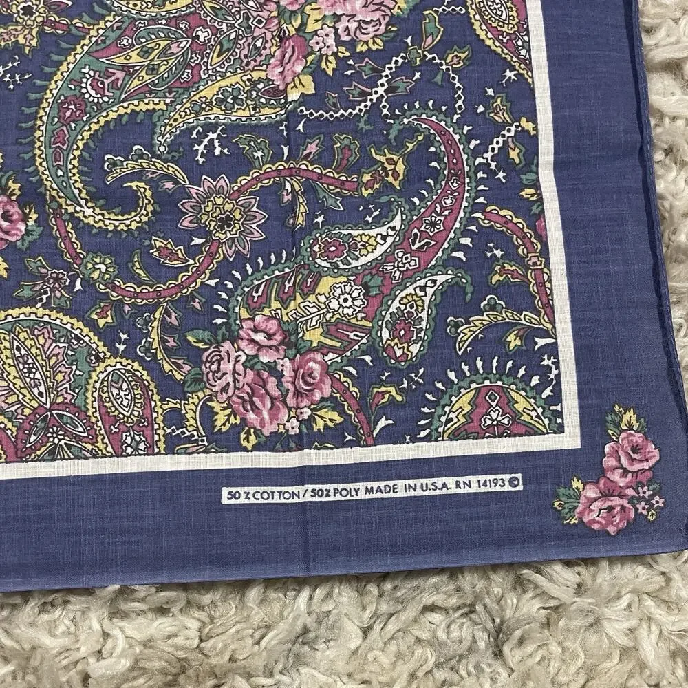 Vintage‎ Wamcraft Bandana RN 14193 Faded Blue Paisley Cottagecore Coquette 21x21